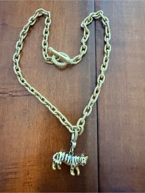 Jay Strongwater Gold and Black Enamel Tiger Pendant Necklace